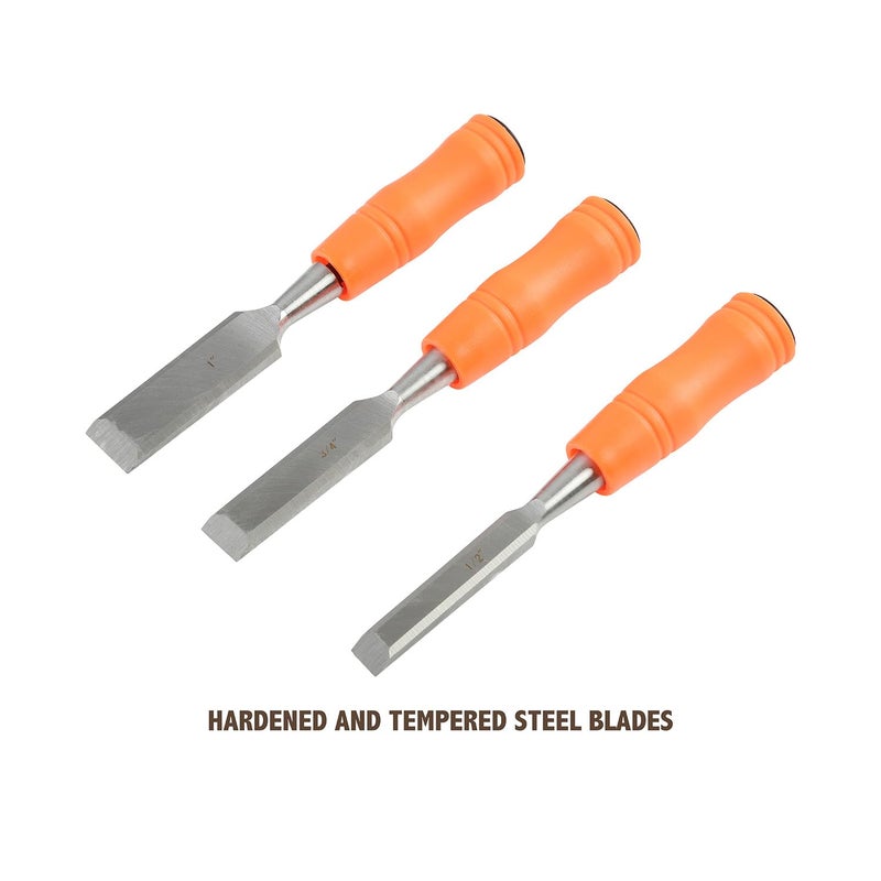 Buck Bros. Economy Chisel Set, Woodworking Tools for Home Repair Projects, Wood Chisel Sets in Â½", Â¾", and 1", Hardened Blades, Mallet-Ready Steel Caps - Image 4